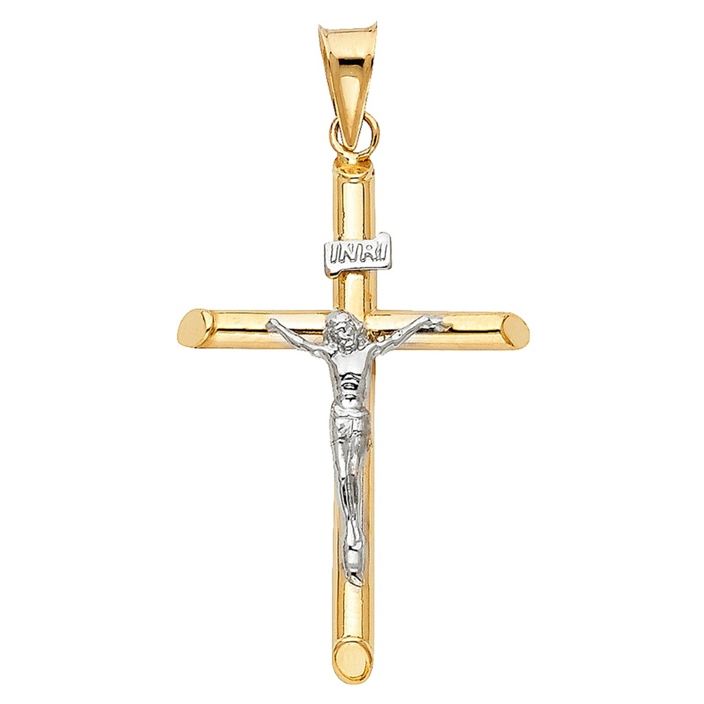 14K Two Tone Crucifix Cross Religious Pendant